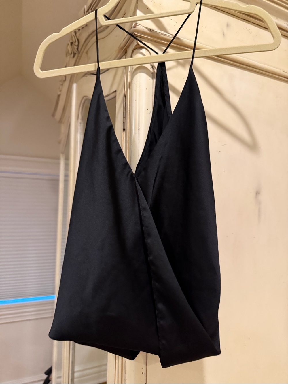 Black Satin V-Neck Cami Top
